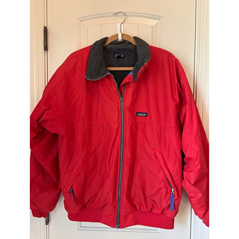 Vintage Patagonia Red charcoal Fleece Lined Zip up bomber jacket men’s large